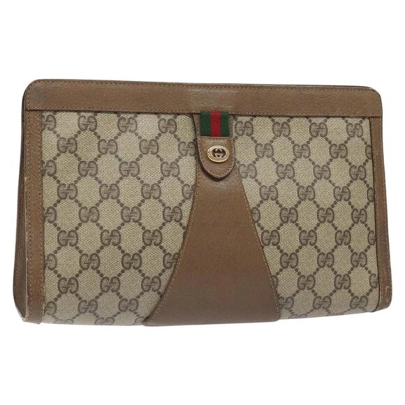 GUCCI GG Supreme Web Sherry Line Bag PVC Beige Green Red 89 01 033 Auth 131335 - Picture 1 of 15